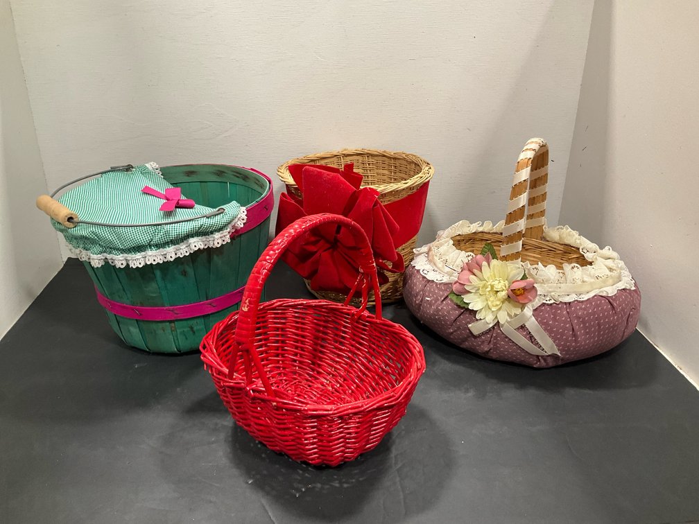Grouping of decorative wicker & slat baskets