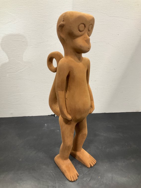 Carved wood stylized standing monkey figure