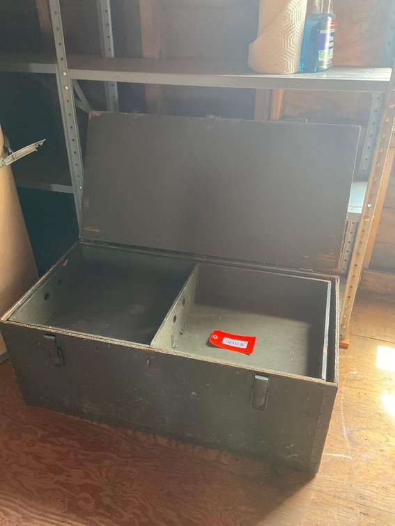 Wood hinged box 32x16x13”-Attic