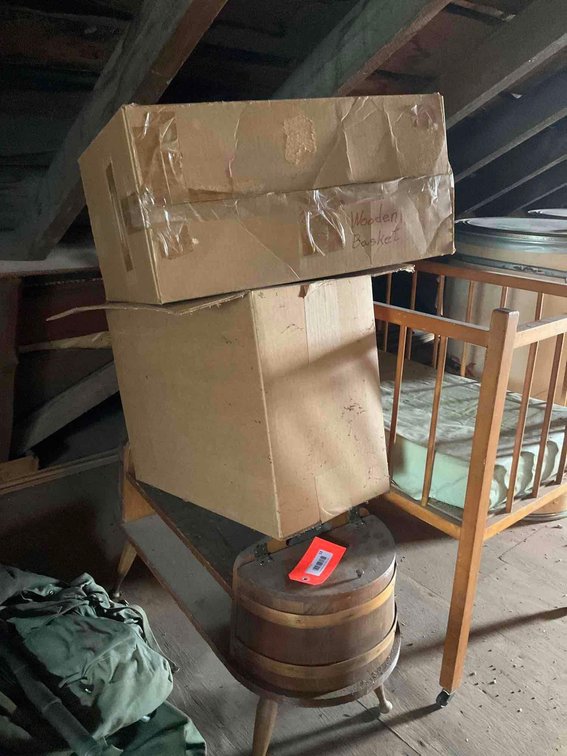 Doll crib 21x40x34” & assorted-Attic