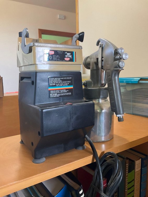 Wen model 2900 table top wet stone & Sears paint sprayer-Upstairs 