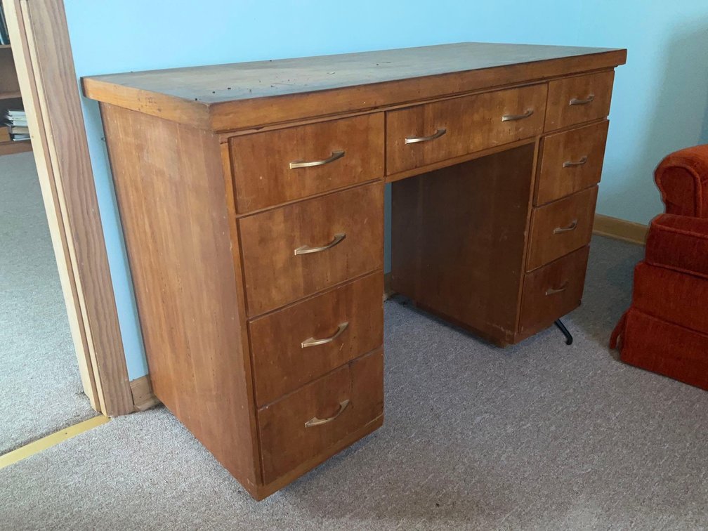 Double pedestal knee hole desk 45x20x30”-Upstairs