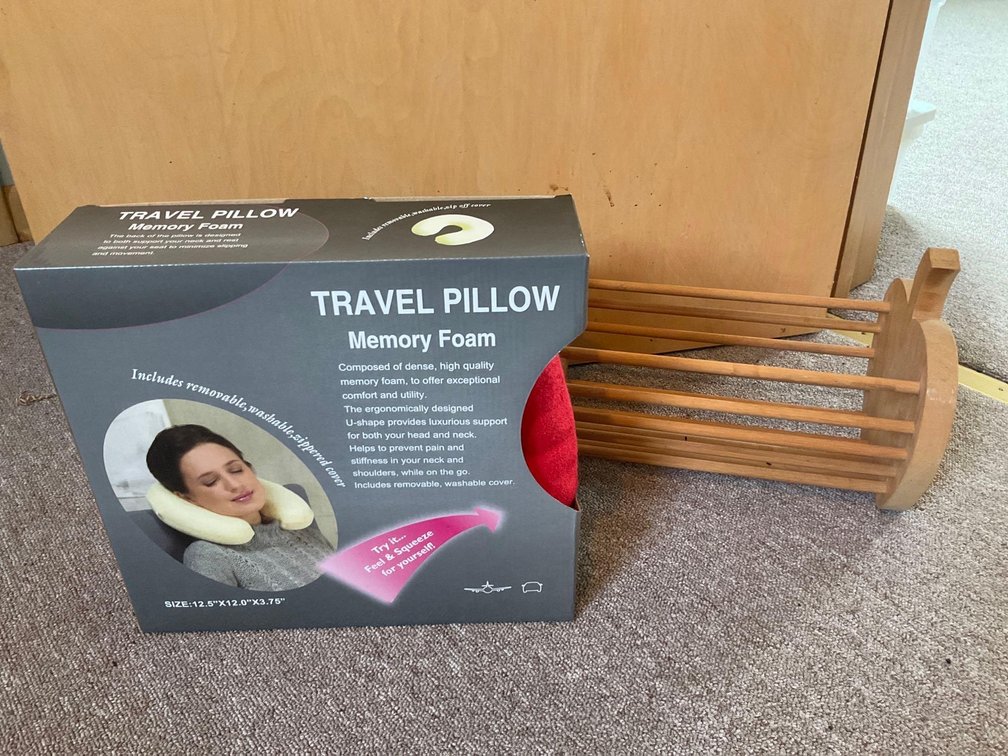 Travel pillow & wood apple stand-Upstairs