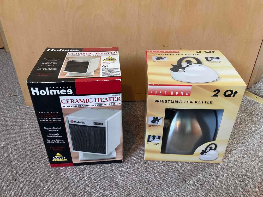 New whistling tea kettle & ceramic heater-Upstairs