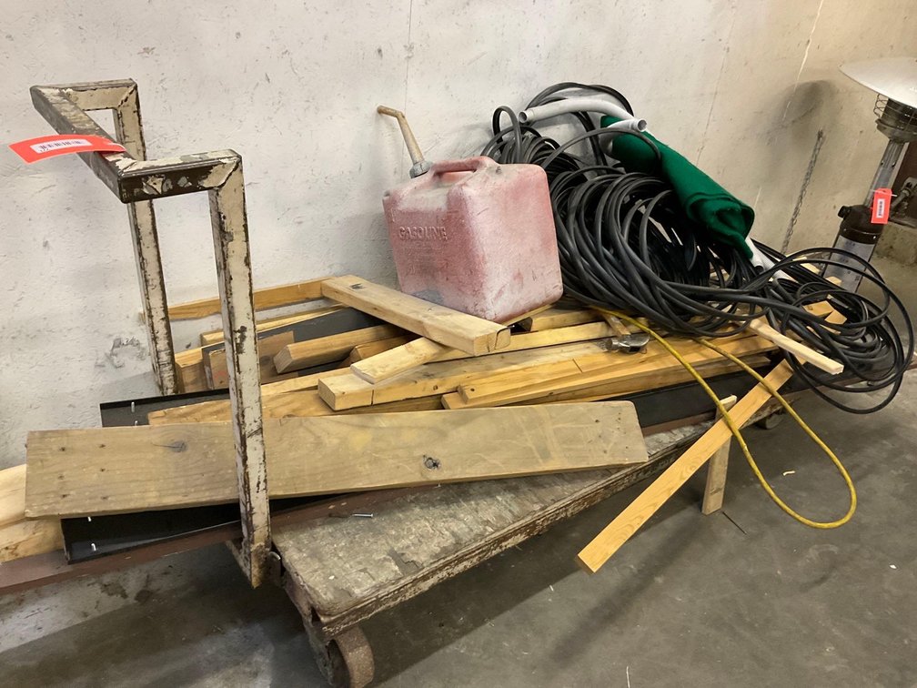 Wheeled cart dolly & assorted contents 