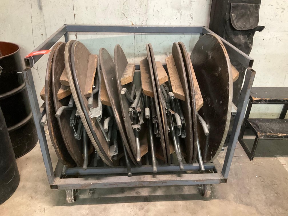 11 round folding tables & cart dolly 36” diameter 