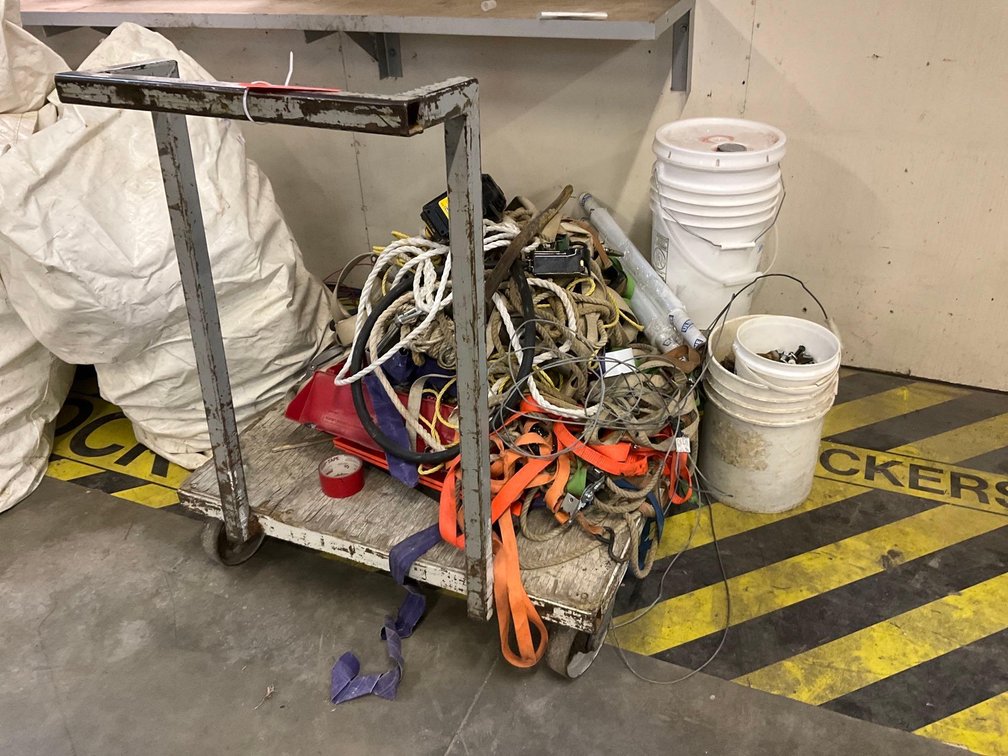 Cart dolly with assorted contents & pails 