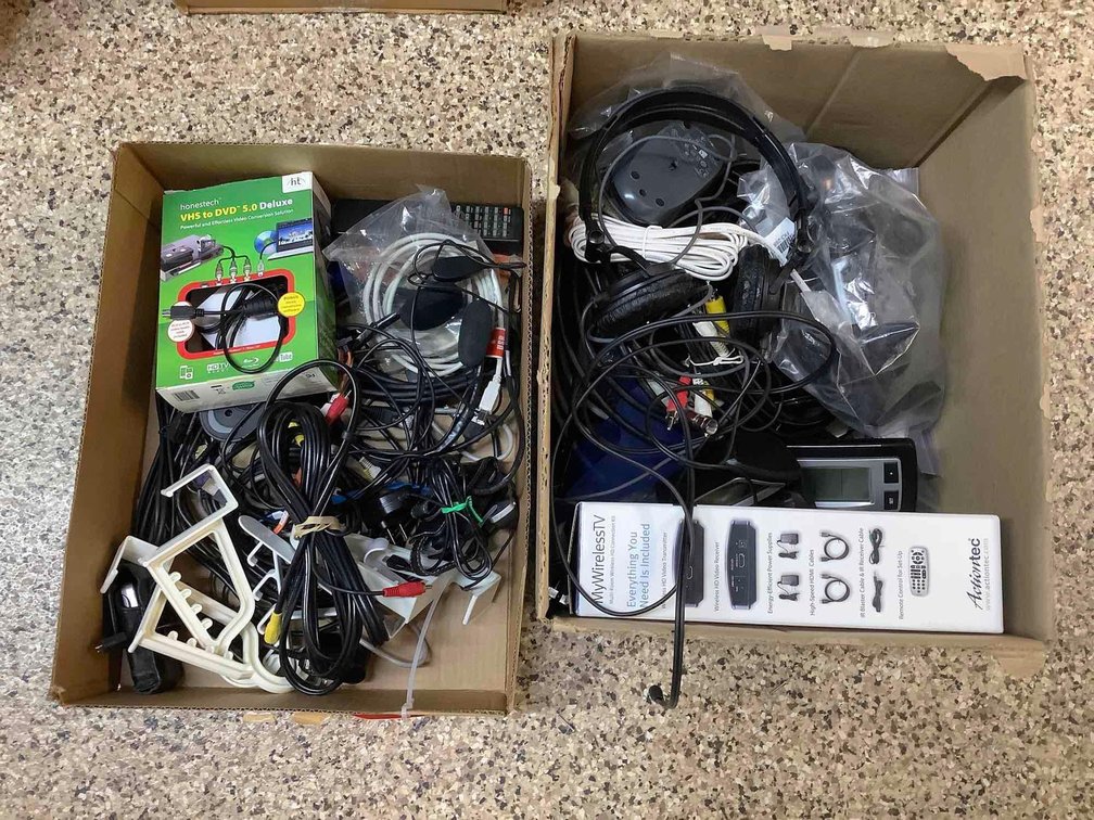 Headphones, cords & assorted