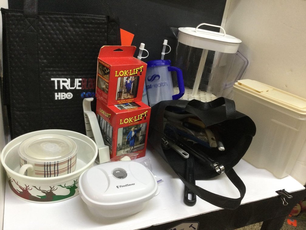Tongs, BBQ tools, insulated bag & assorted