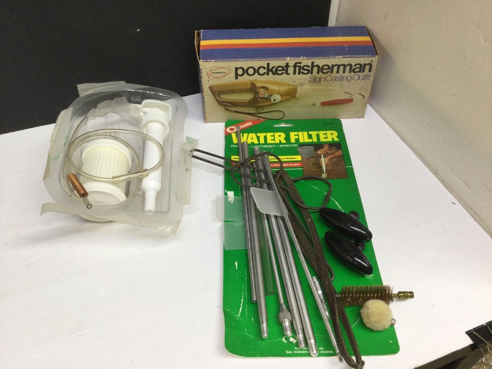 Pocket fisherman, gun cleaning rods & assorted