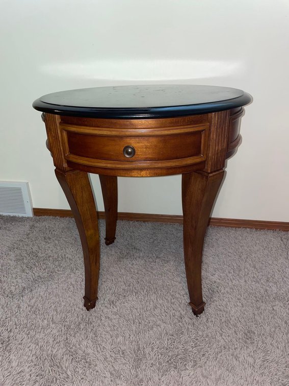 Round lamp table with single drawer 24” diameter-Bedroom 