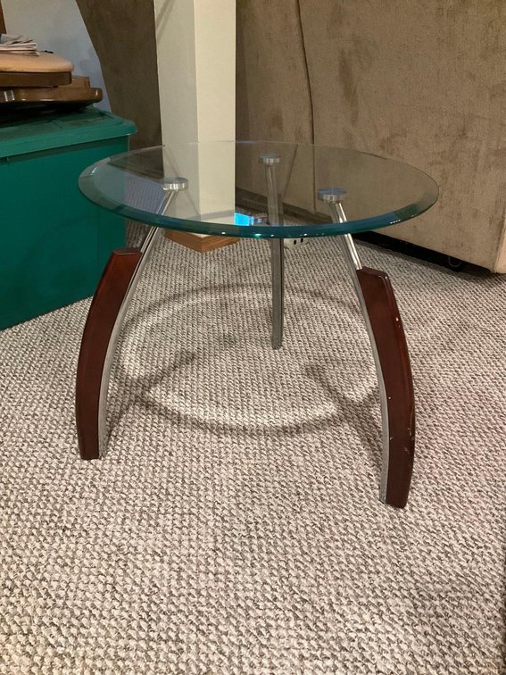 Glass top lamp table 23” diameter x 21” tall-Basement 