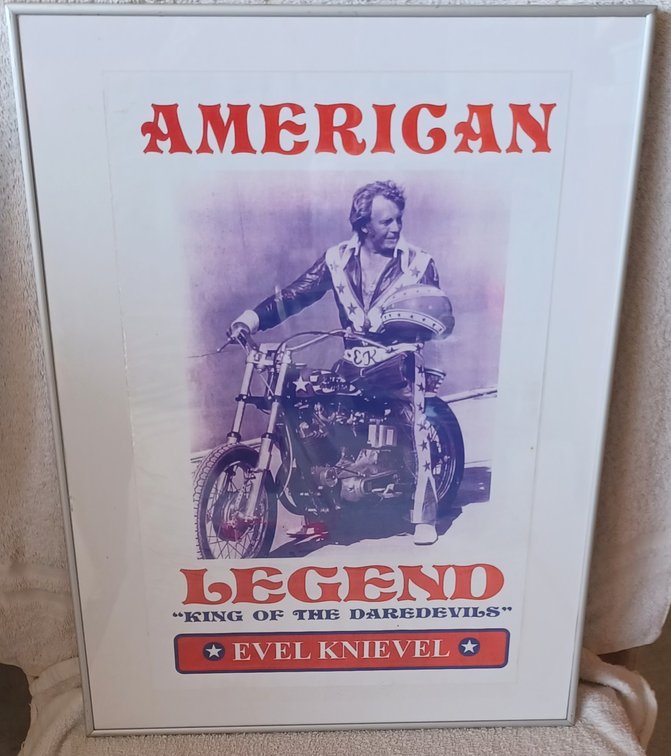 Vtg Evel Knievel American Legend 20x15 metal framed 