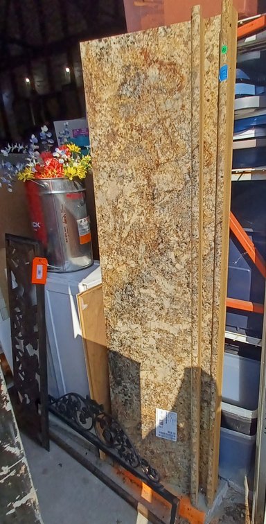 Counter tops 72x18 3 each w/4" backsplash, 2 wrought iron d\uFFFdcor 46x13 & 40x17