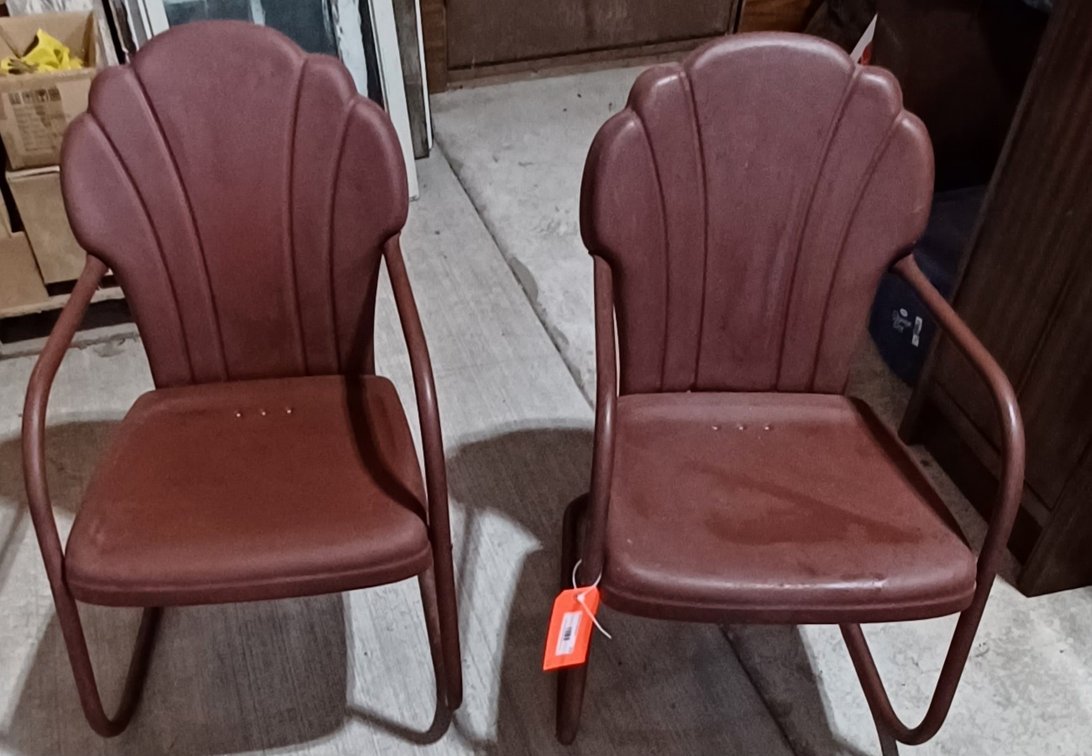 Antique Like New Metal Seashell primed Lawn Chairs 2 each