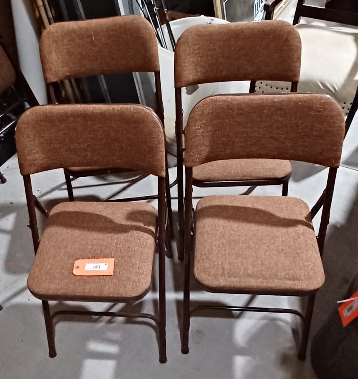 Brown Tweed padded folding chairs, 6 each
