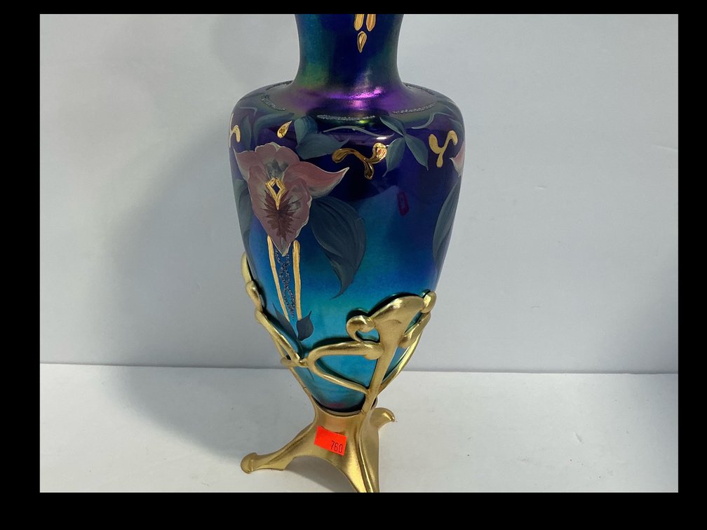 Hand painted & signed Fenton vase 11” tall