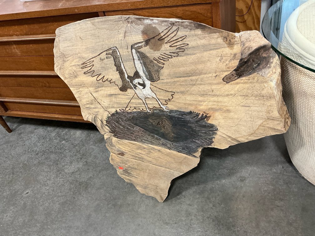 Wood slab with burned picture 33 x 30