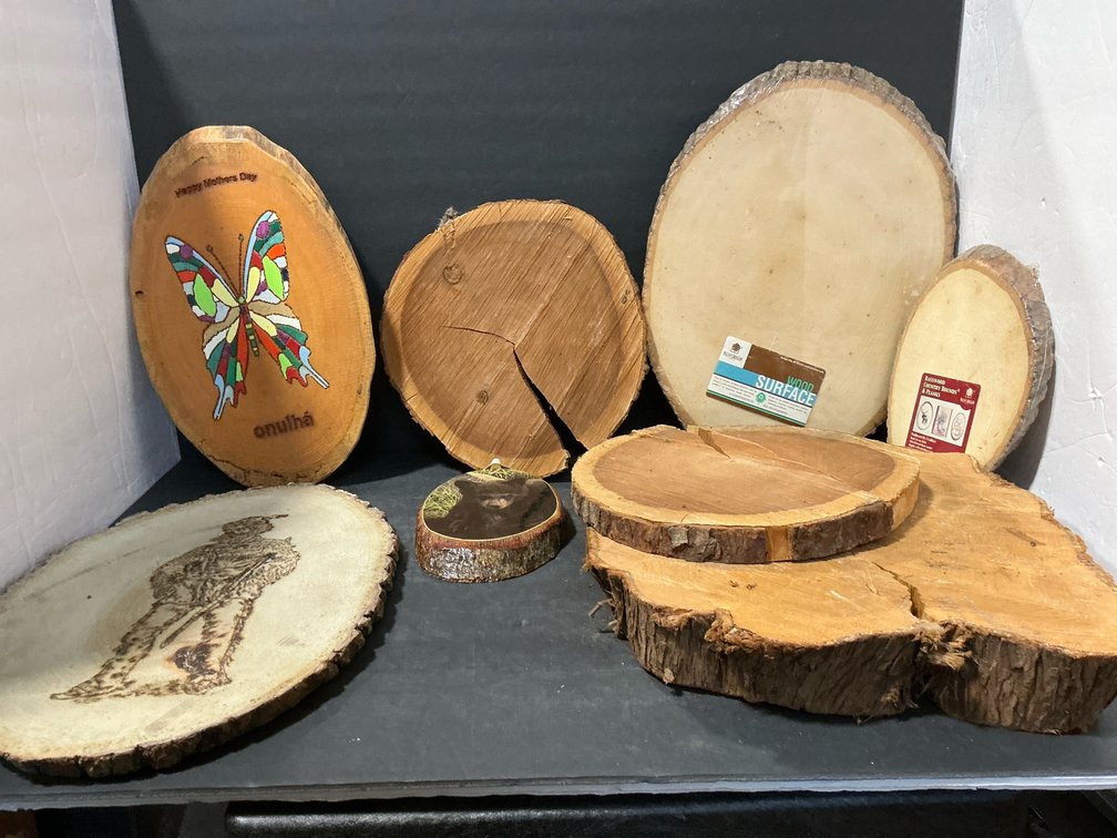 Wood slabs some are plain some are decorated