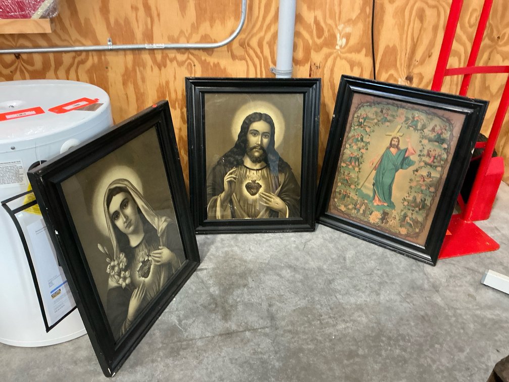 3 framed religious pictures 20x24”
