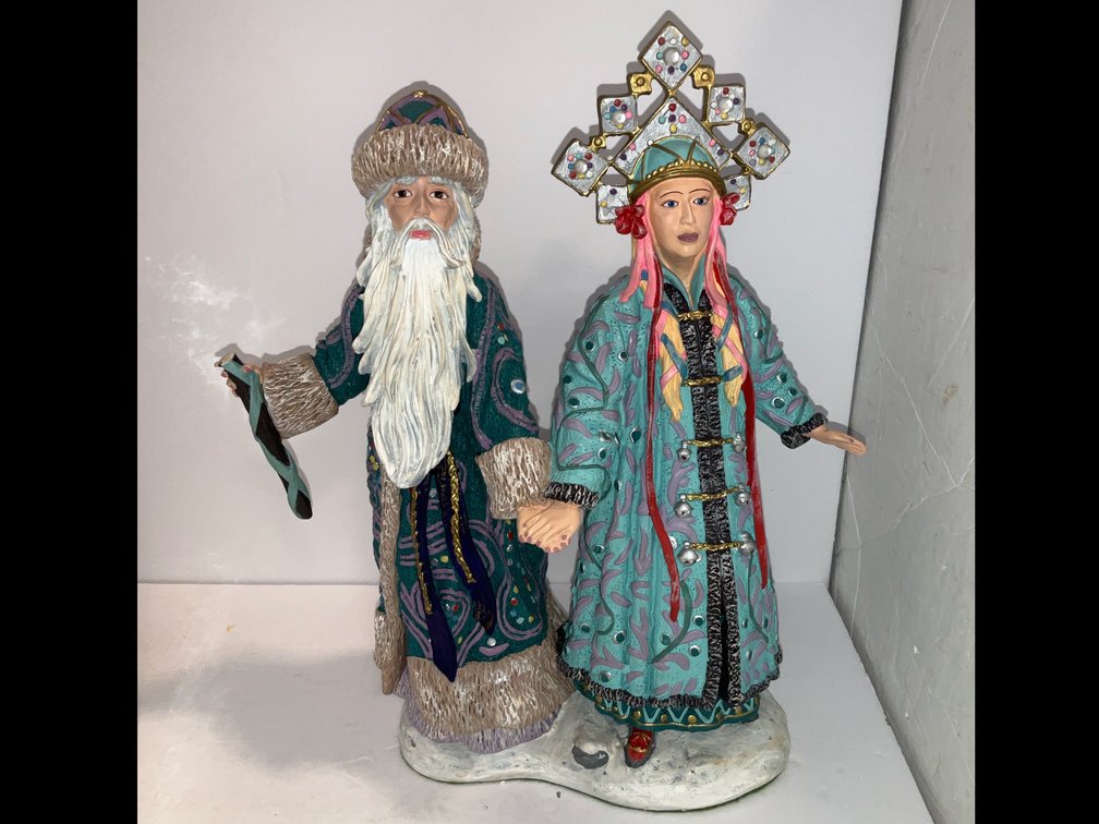 Duncan Royale Grandfather Frost & Snowman decorator 