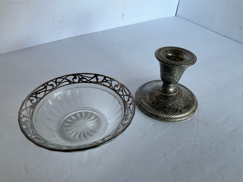 Small bowl & sterling weighted candle holder-Living room 