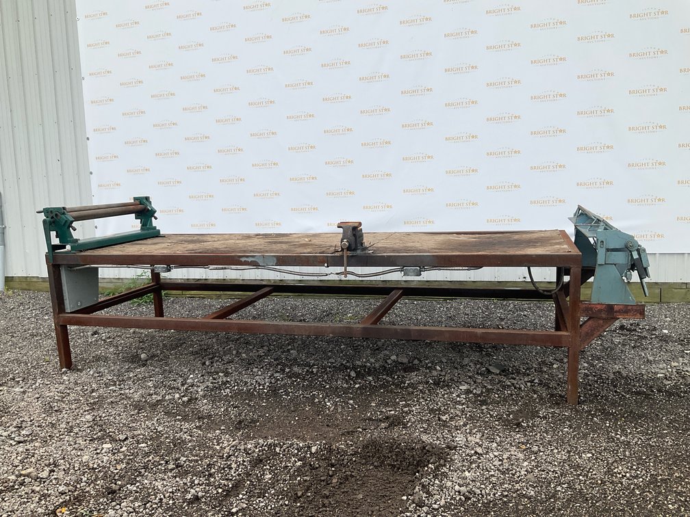 Custom 12-Foot Steel Workbench with TennSmith Slip Roll, Roper Whitney Brake & Fuller Vise