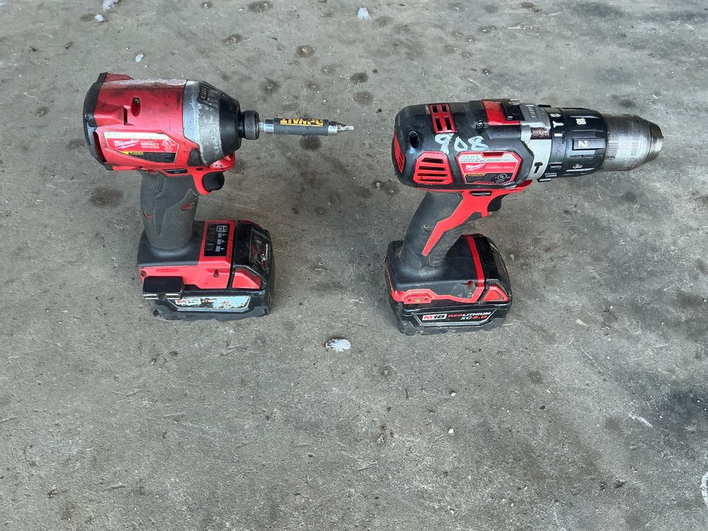 Cordless Hammer Drill, Impact Driver, and Batteries