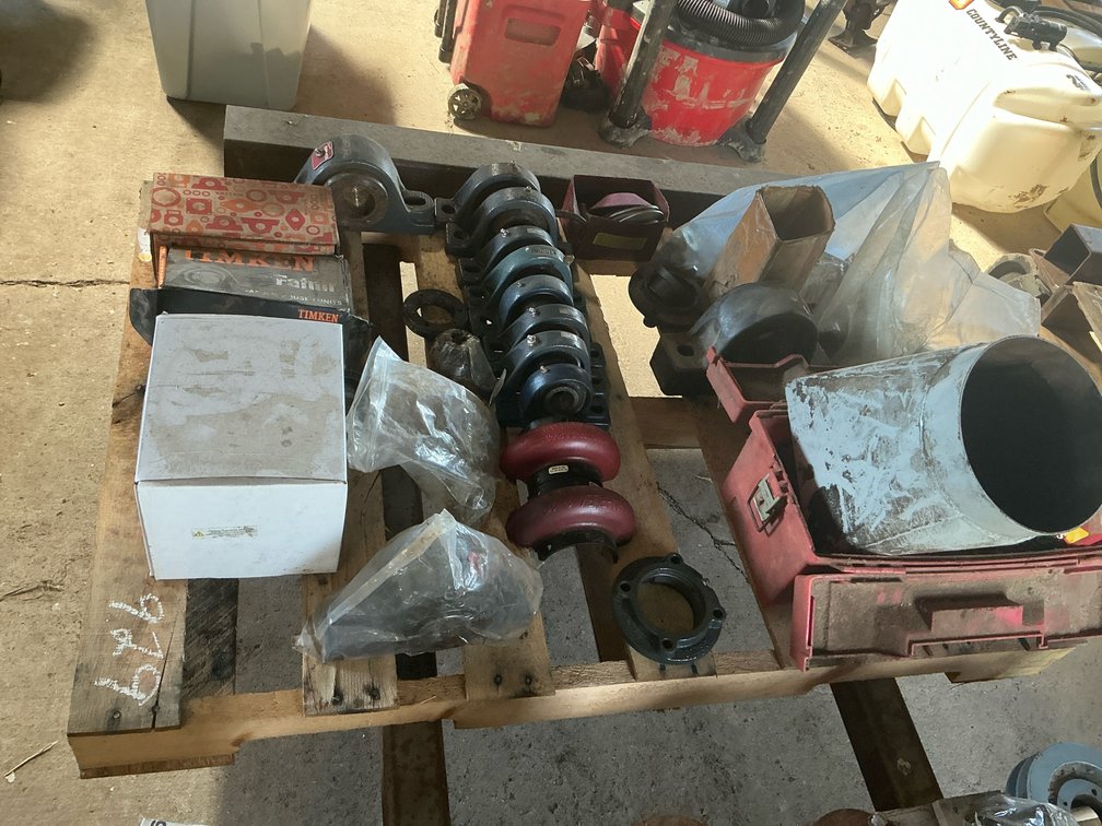 Pallet Lot of Pillow Block Bearings, Flexible Couplings, Alternator, Hardware, and More