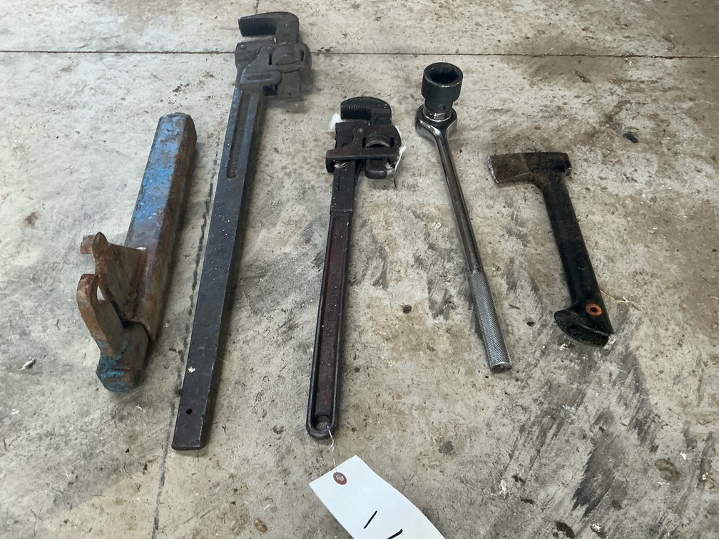 Pipe Wrenches, Ratchet with Socket, Hatchet, and More