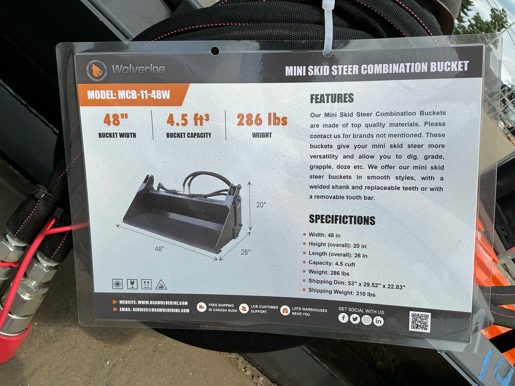 Unused Wolverine MCB-11-48W Mini Skid Steer Combination Bucket - Middlefield, OH