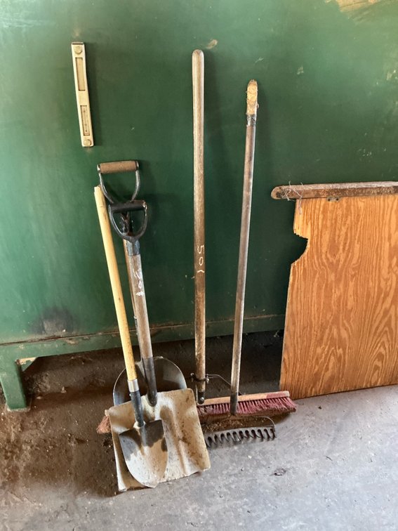Shovels, Push Broom, and Bow Rake
