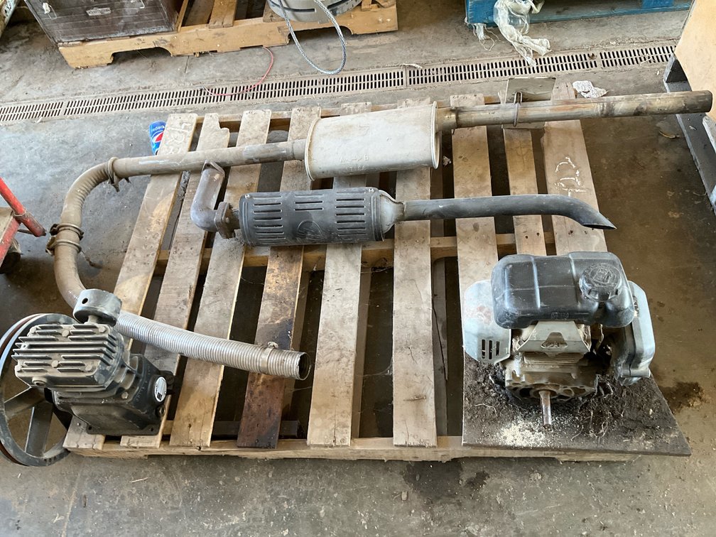 Air Compressor Pump, Horizontal Shaft Engine, and Exhaust Muffler Assemblies