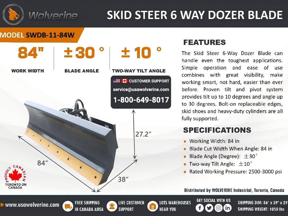 New Skid Steer Wolverine 6 Way Dozer Blade Attachment