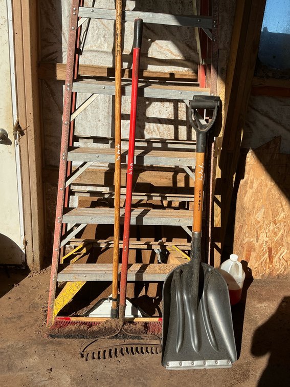 Scoop Shovel, Push Broom, and Rake