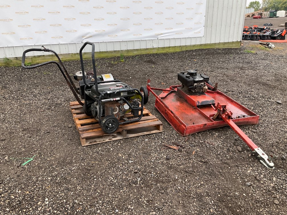 Tow-Behind Mower, Portable Generator, and Walk-Behind Wheeled Blower