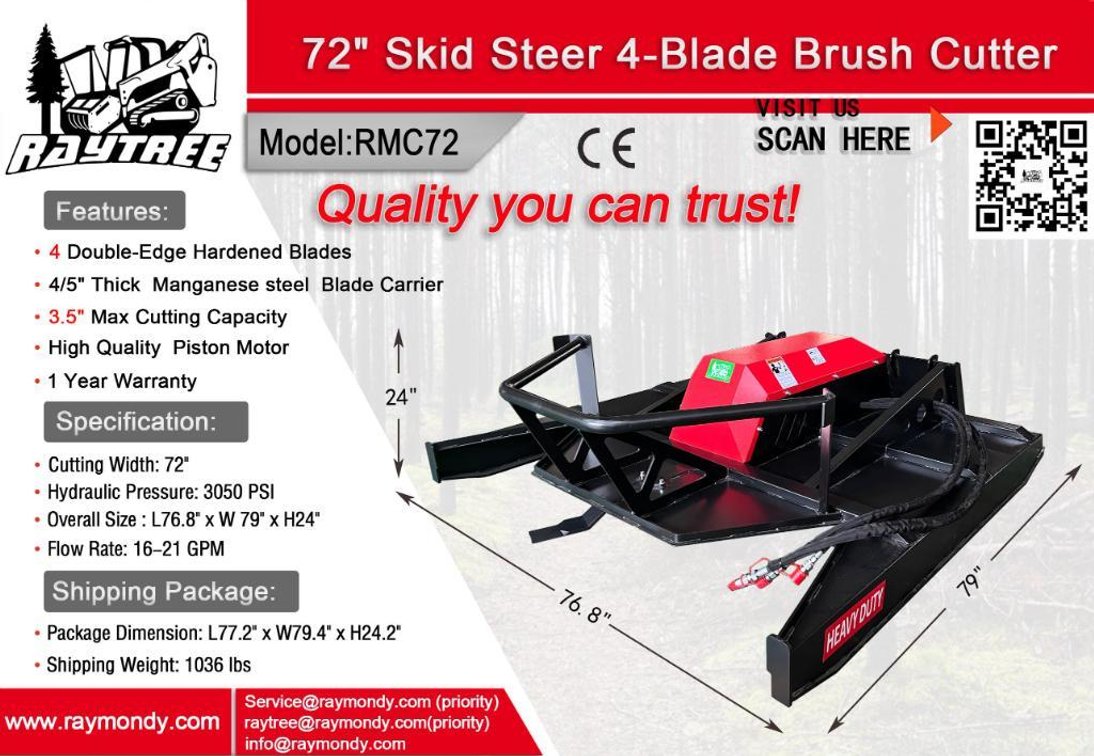 Unused Raytree 72" Skid Steer 4-Blade Brush Cutter - Middlebury, Indiana