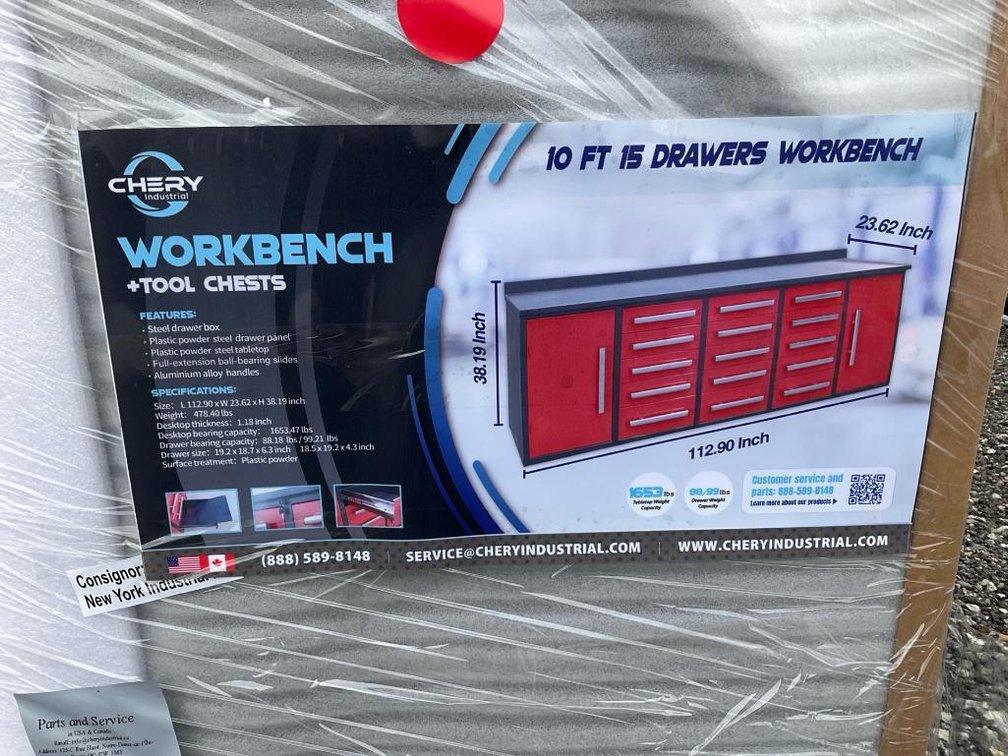 Unused Chery 10' Work Bench with 15 Drawers and 2 Cabinets - Middlebury, Indiana