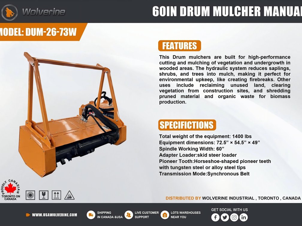 Unused Wolverine DUM-26-73W Drum Mulcher Machine - Middlefield, OH