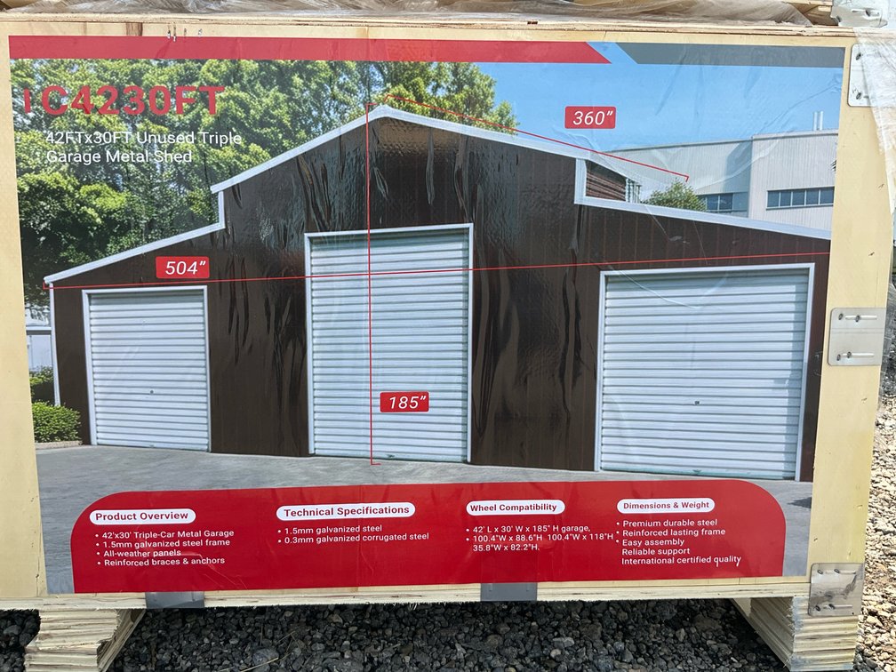 Unused SDLANCH 42' x 30' Triple Garage Metal Shed - Middlefield, Ohio