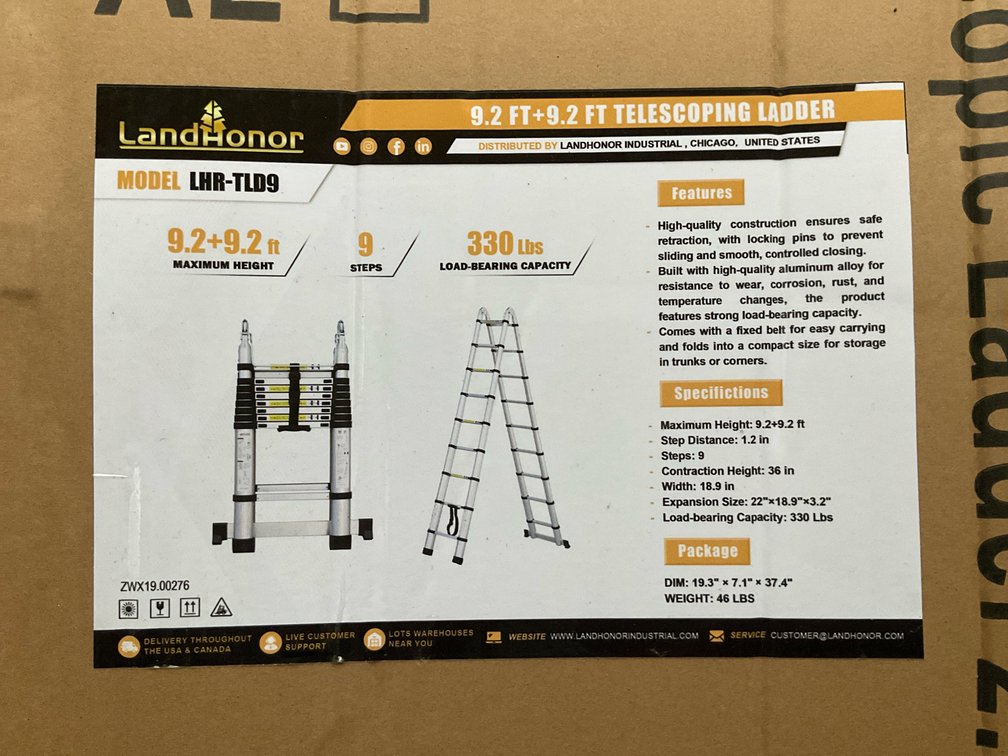 Unused LandHonor LHR-TLD9 9.2Ft + 9.2Ft Telescoping Ladder - Middlefield, OH