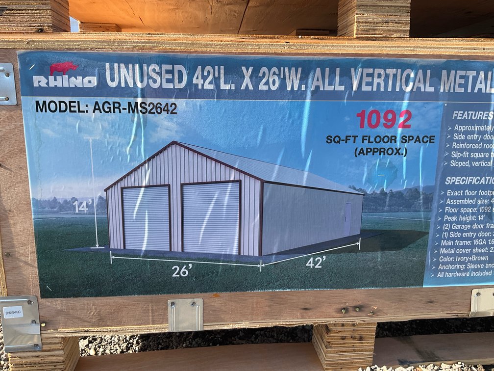 Unused Rhino AGR-MS2642 42' x 26' All Vertical Metal Garage Building - Middlefield, Ohio