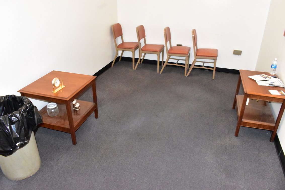 Chairs, Tables, Garbage Can + Contents of Room