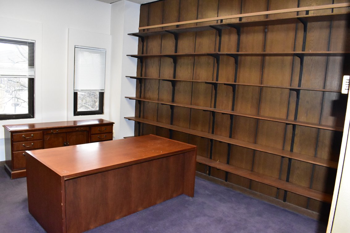 Desk, Credenza, Shelving 