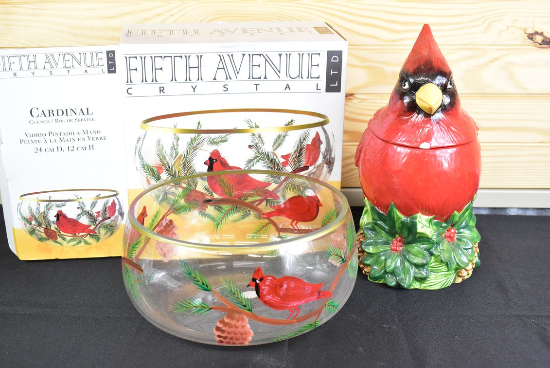Cardinal Serving Bowl & Cookie Jar