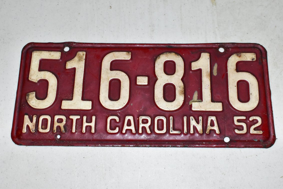 1952 NC License Tag Plate