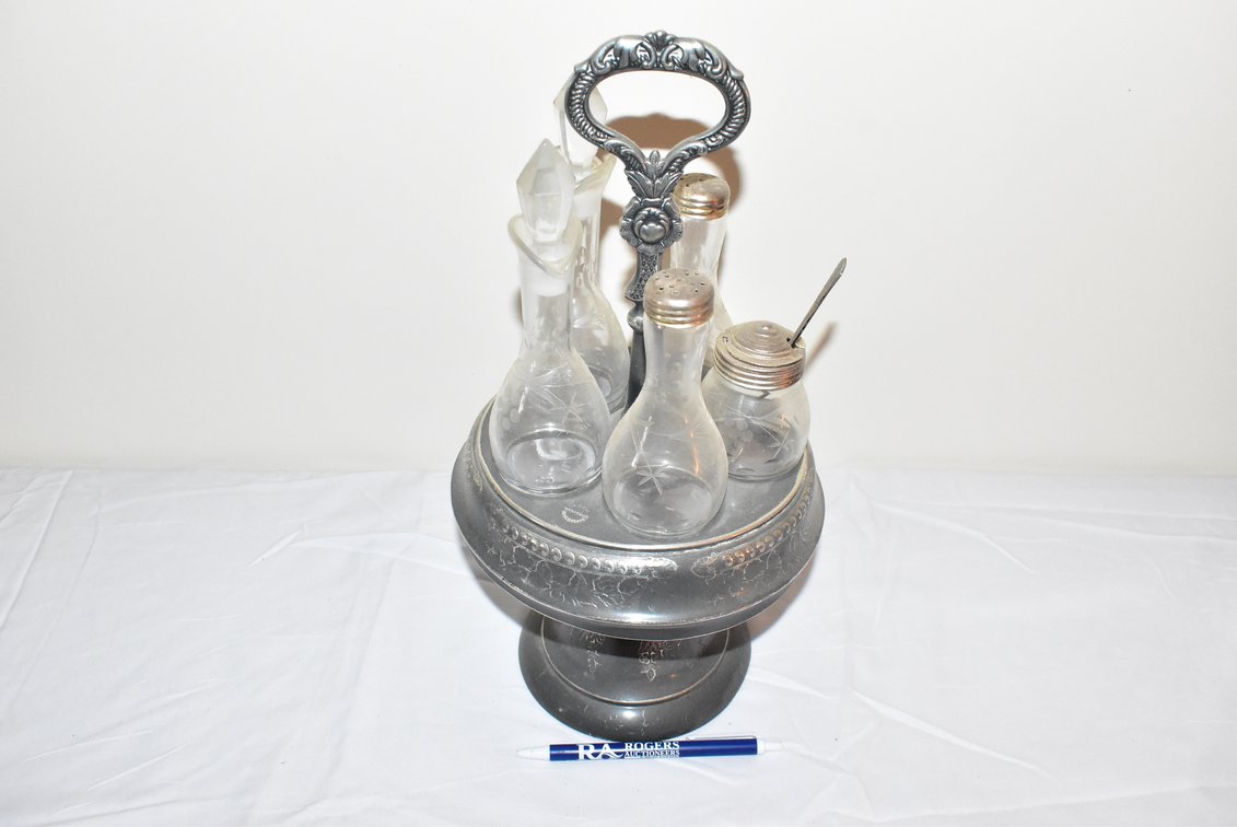Antique Silver Plated Cruet Condiment Set