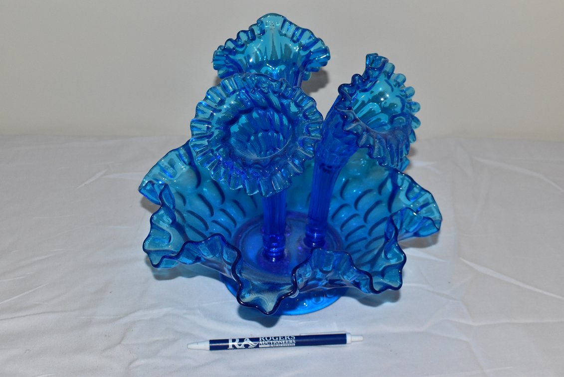 Vintage Fenton Blue Thumbprint Glass Epergne