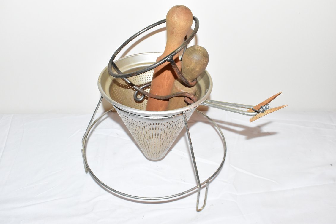 Vintage Cone Strainer Colander w/ Wood Pestle