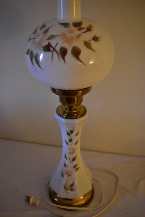 Vintage Milk Glass Hurricane Table Lamp